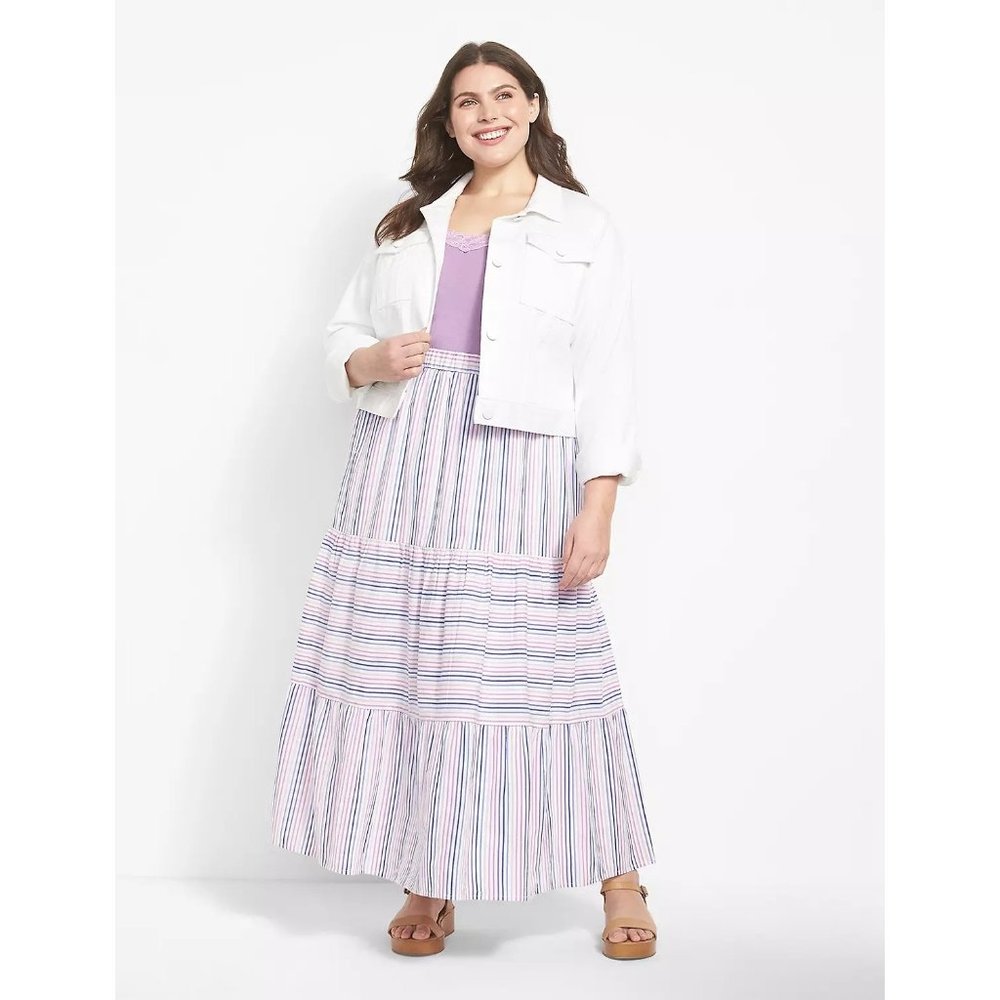 LANE BRYANT Mixed Striped Tiered Maxi Skirt Sz 22/24 NWOT